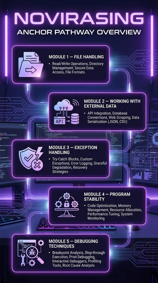 Novirasing Anchor Pathway Overview with modules on a dark background
