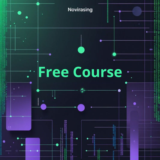 Digital design with 'Free Course' text and 'Novirasing' branding on a tech-themed background.