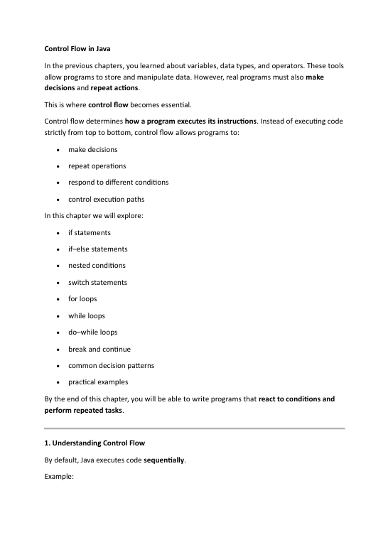 Text document on control flow in Java programming