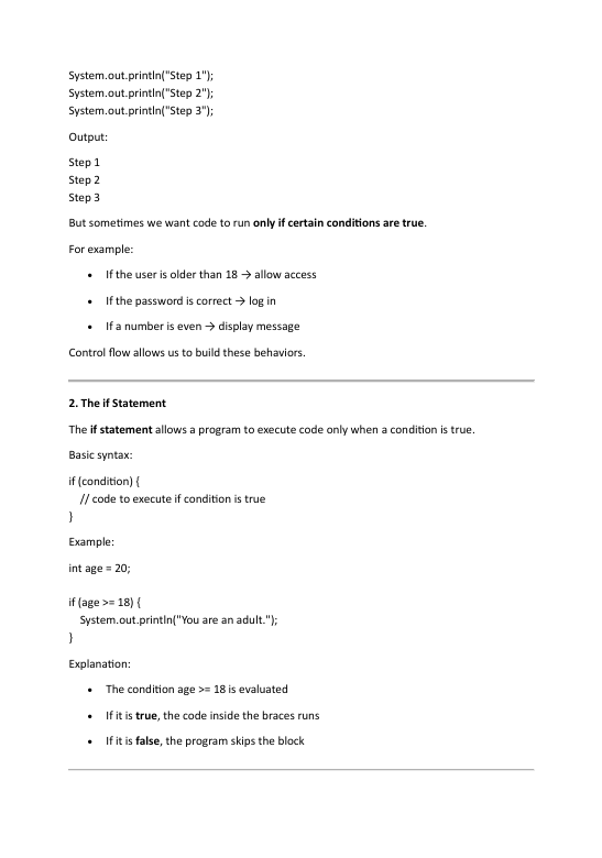 Text document explaining control flow and if statements in programming.