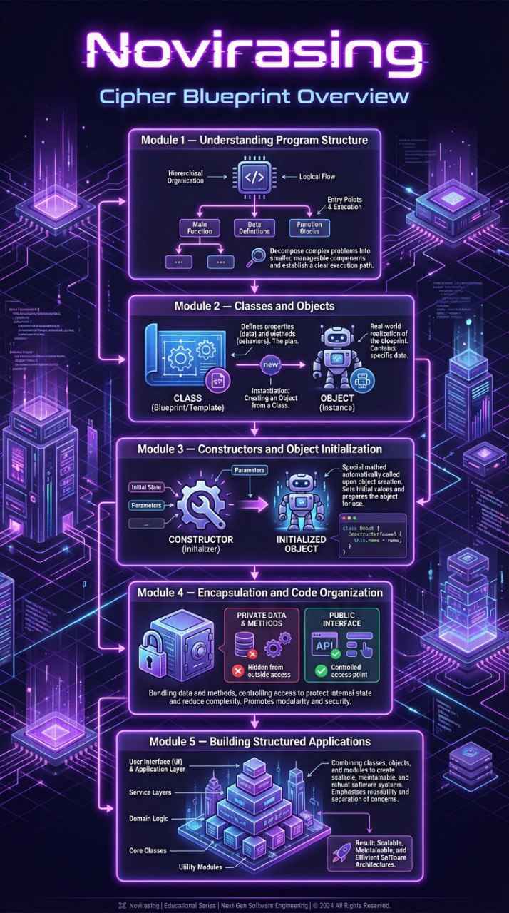 Novirasing Cipher Blueprint Overview with technical diagrams on a dark background