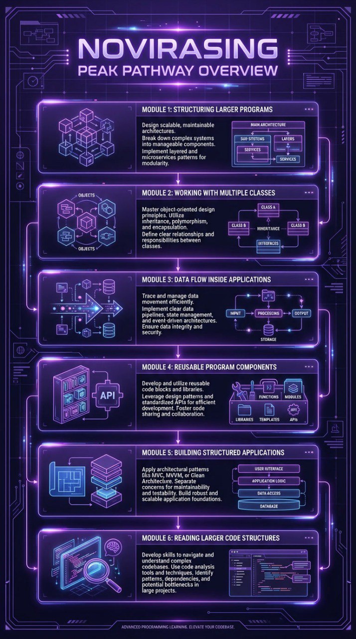 Novirasing Peak Pathway Overview with futuristic interface design on a dark background