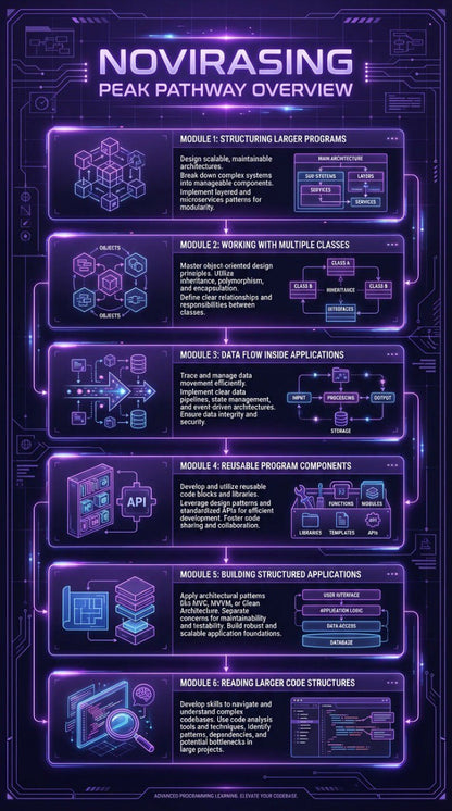 Novirasing Peak Pathway Overview with futuristic interface design on a dark background