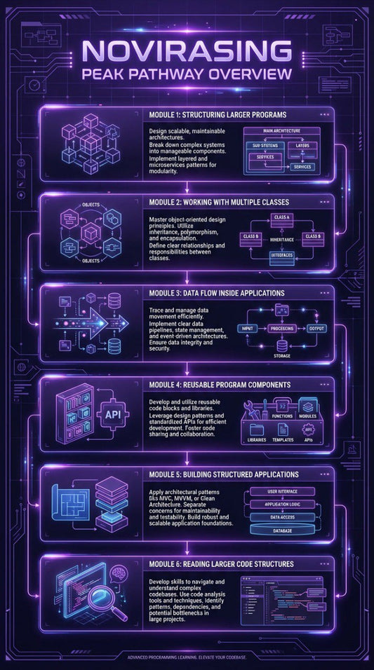 Novirasing Peak Pathway Overview with futuristic interface design on a dark background